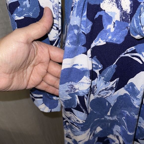 LuLaRoe S ELLIE Blue White Floral Long Sleeve A Line Midi Shirt Dress - Picture 7 of 16